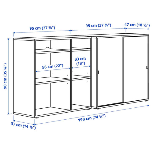 VIHALS Storage combination, dark grey, 190x47x90 cm