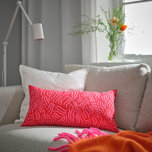 SANDMOTT Cushion, bright red/bright pink, 30x58 cm