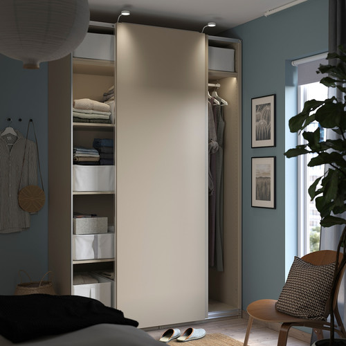 PAX / HASVIK Wardrobe with sliding doors, grey-beige/grey-beige, 150x66x236 cm