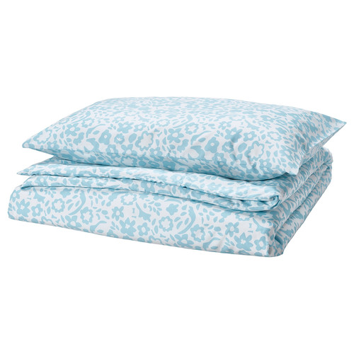 CYMBALBLOMMA Duvet cover and pillowcase, white/blue, 150x200/50x60 cm