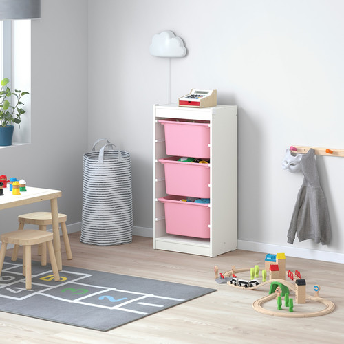 TROFAST Storage combination with boxes, white/pink, 46x30x94 cm