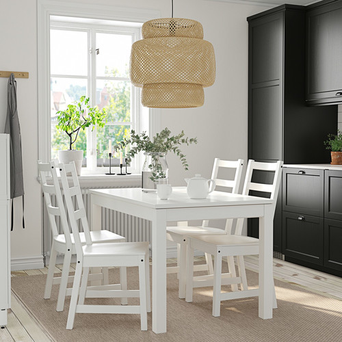 LANEBERG / NORDVIKEN Table and 4 chairs, white/white, 130/190x80 cm