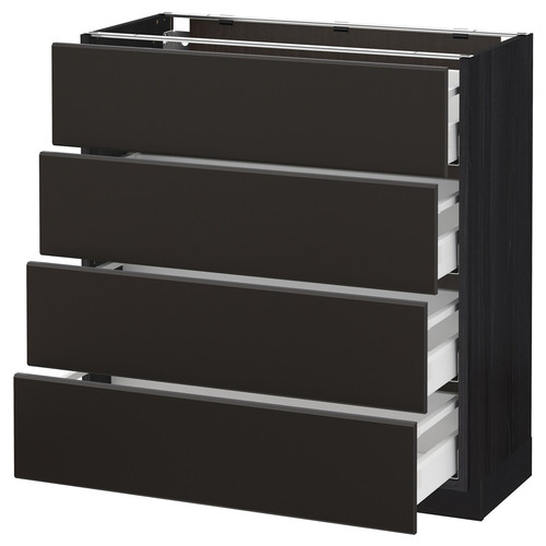 METOD / MAXIMERA Base cab 4 frnts/4 drawers, black/Kungsbacka anthracite, 80x37 cm