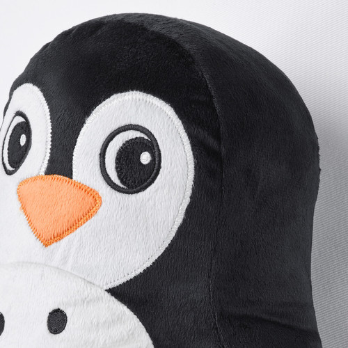 BLÅVINGAD Cushion, penguin-shaped black/white, 40x32 cm