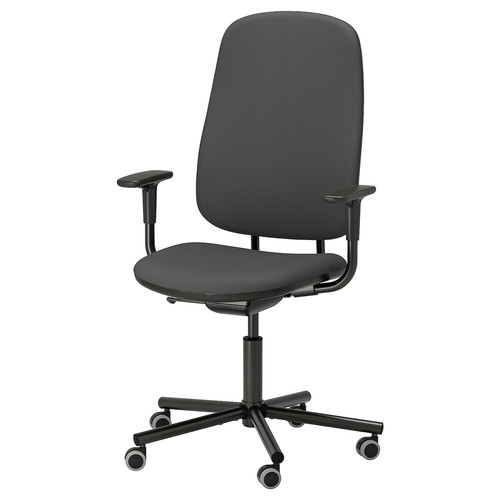 SMÖRKULL Office chair with armrests, Gräsnäs dark grey
