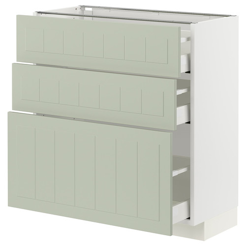 METOD / MAXIMERA Base cabinet with 3 drawers, white/Stensund light green, 80x37 cm