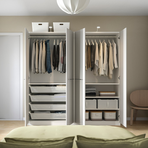 PAX / FARDAL Wardrobe, white/high-gloss light grey, 200x60x201 cm