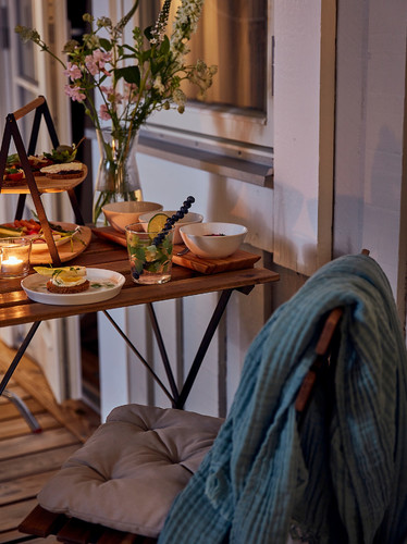 TÄRNÖ Table, outdoor, black acacia, steel grey-brown stained light brown stained, 55x54 cm