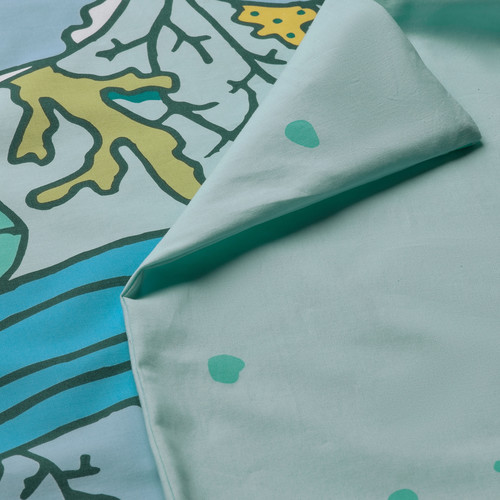 BLÅVINGAD Duvet cover and pillowcase, turtle pattern/turquoise, 150x200/50x60 cm