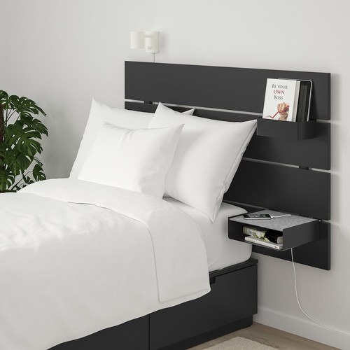 NORDLI Bed frame w storage and headboard, anthracite, 90x200 cm