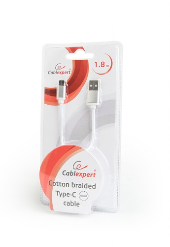 Gembird USB Type-C Cable 1.8m Cotton Braided, silver