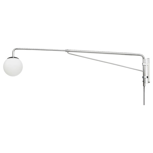 SIMRISHAMN Wall lamp with swing arm, chrome-plated/opal white glass