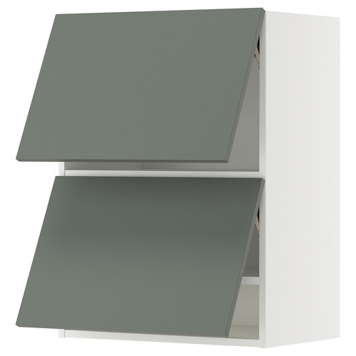 METOD Wall cab horizo 2 doors w push-open, white/Nickebo matt grey-green, 60x80 cm