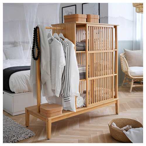 NORDKISA Open wardrobe with sliding door, bamboo, 120x123 cm