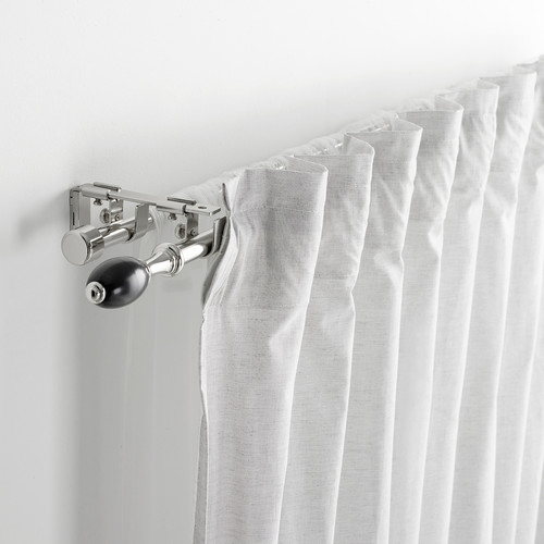 RÖNNSUMAK Double curtain rod set, silver-colour, 120-210 cm 19 mm