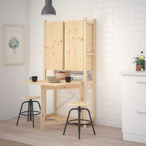 IVAR 1 sec/storage unit w foldable table, pine, 89x30x179 cm