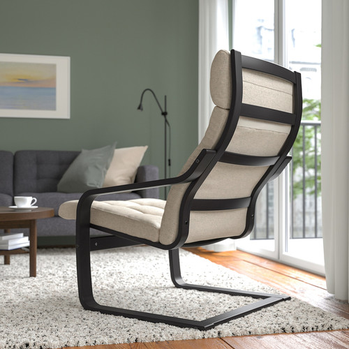 POÄNG Armchair, black-brown/Gunnared beige