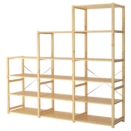 IVAR 3 sections/shelves, pine, 259x50x226 cm