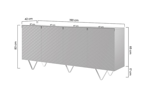 Four-Door Cabinet Scalia 190cm, matt white/gold legs