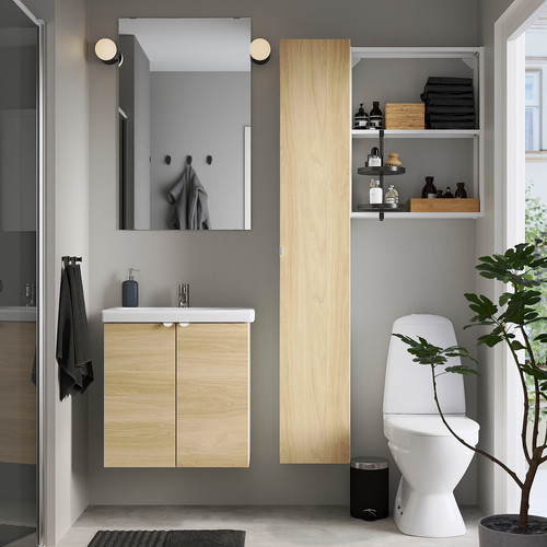 ENHET Bathroom, white/oak effect, 64x43x65 cm