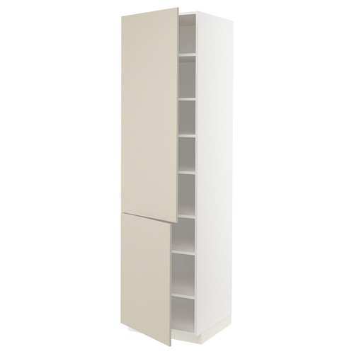 METOD High cabinet with shelves/2 doors, white/Havstorp beige, 60x60x220 cm