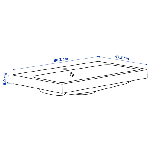 BACKSJÖN Wash-basin with water trap, white, 80x48 cm