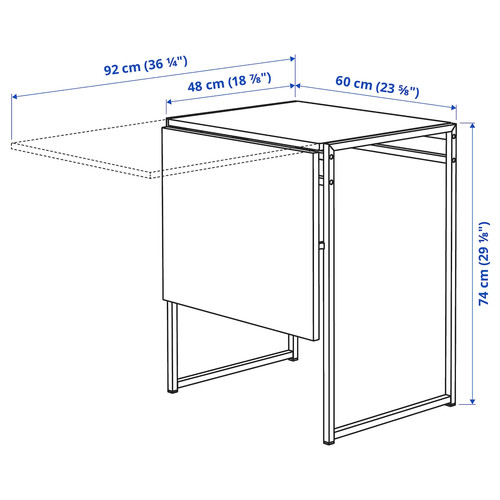 MUDDUS Drop-leaf table, white, 48/92x60 cm