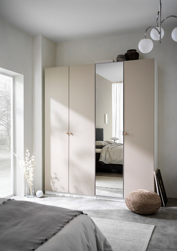 PAX / REINSVOLL/ÅHEIM Wardrobe combination, white/grey-beige mirror glass, 200x60x201 cm