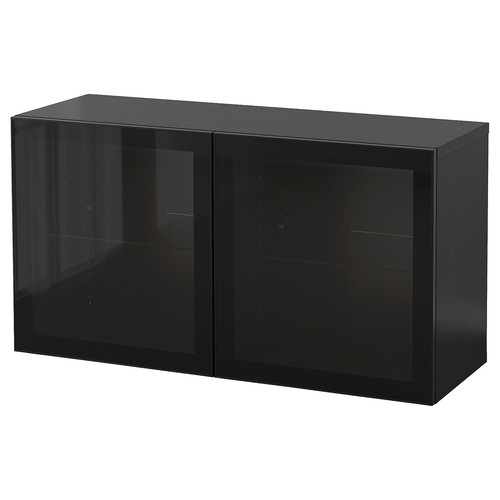 BESTÅ Wall-mounted cabinet combination, black-brown Glassvik/black clear glass, 120x42x64 cm