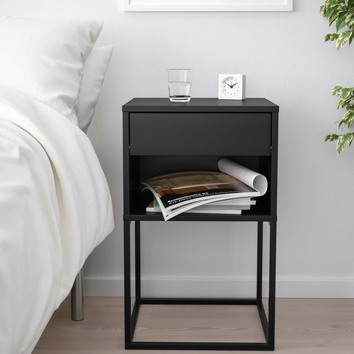 VIKHAMMER Nightstand, black, 40x39 cm