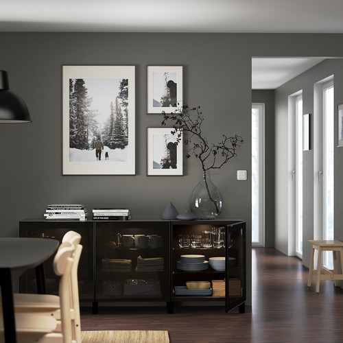 BESTÅ Storage combination with doors, black-brown, Glassvik black, smoked glass, 180x40x74 cm