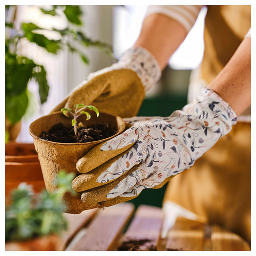 DAKSJUS Gardening gloves, sprout patterned off-white/yellow-brown, L