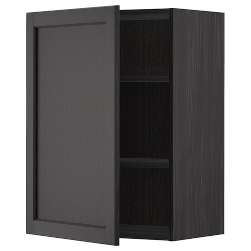 METOD Wall cabinet with shelves, black/Lerhyttan black stained, 60x80 cm