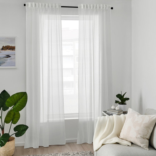 DVÄRGRÖRFLY Sheer curtains, 1 pair, off-white, 145x300 cm