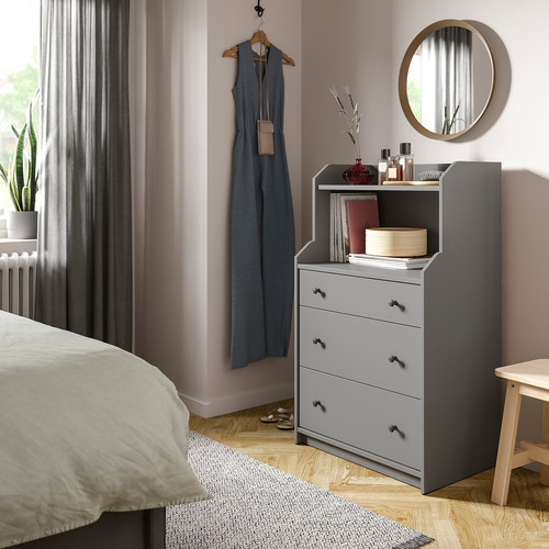HAUGA Chest of 3 drawers with shelf, grey, 70x116 cm