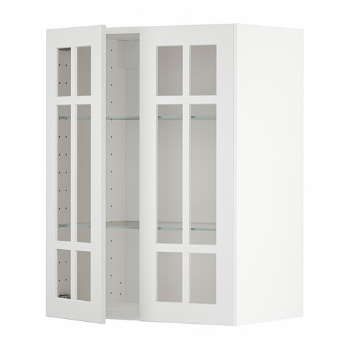 METOD Wall cabinet w shelves/2 glass drs, white/Stensund white, 60x80 cm