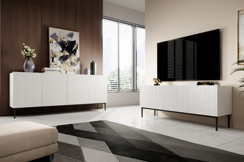 TV Cabinet Nicole 150 cm, matt white/black legs