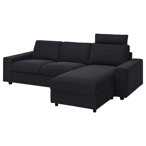 VIMLE Cover 3-seat sofa w chaise longue, with headrest with wide armrests/Saxemara black-blue