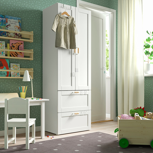 SMÅSTAD / PLATSA Wardrobe, white with frame/with 2 drawers, 60x42x181 cm