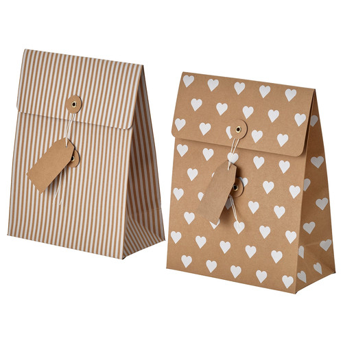 VINTERFINT Gift bag, mixed patterns brown, 20x26 cm