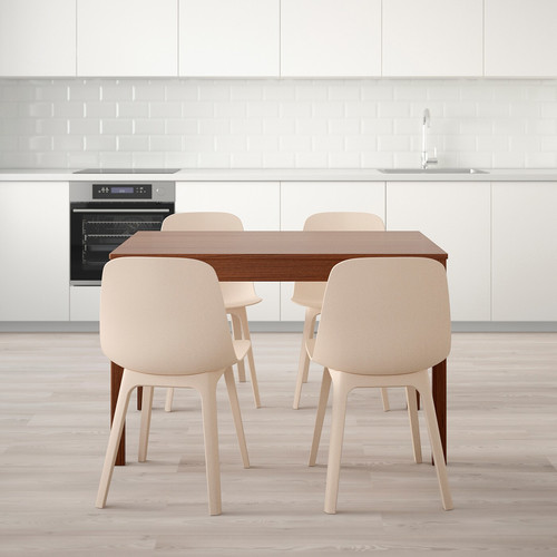 EKEDALEN / ODGER Table and 4 chairs, brown, white beige, 120/180 cm