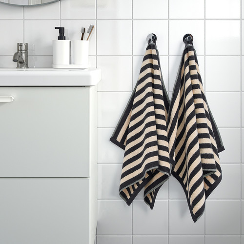 SLÅNHÖSTMAL Hand towel, black/light beige striped, 50x100 cm