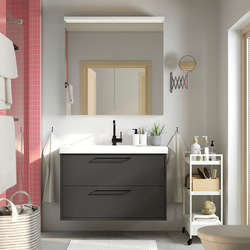 HAVBÄCK / ORRSJÖN Wash-stnd w drawers/wash-basin/tap, dark grey, 102x49x69 cm