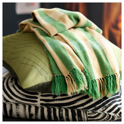 FRÖDD Throw, green/stripe, 130x180 cm