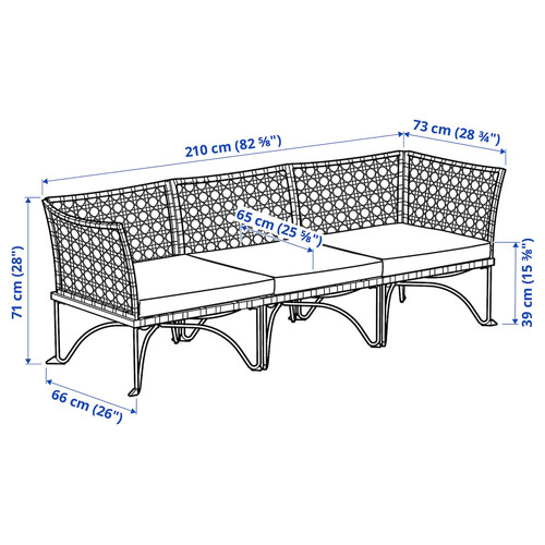 JUTHOLMEN 3-seat modular sofa, outdoor, dark grey/Kuddarna light grey-beige