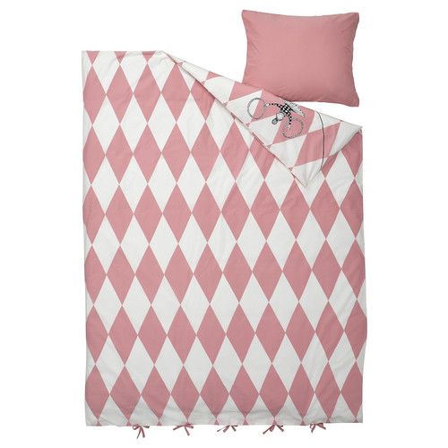 BUSENKEL Duvet cover and pillowcase, ballerina pattern pink/white, 150x200/50x60 cm