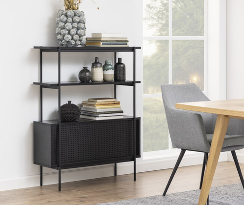 Shelving Unit with Cabinet Angus, black