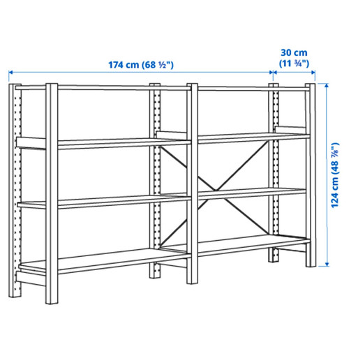 IVAR 2 sections/shelves, pine, 174x30x124 cm