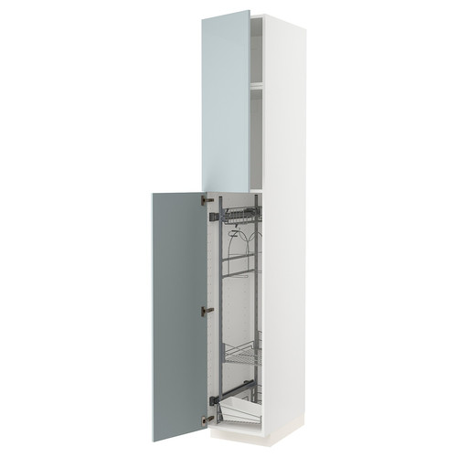 METOD High cabinet with cleaning interior, white/Kallarp light grey-blue, 40x60x240 cm