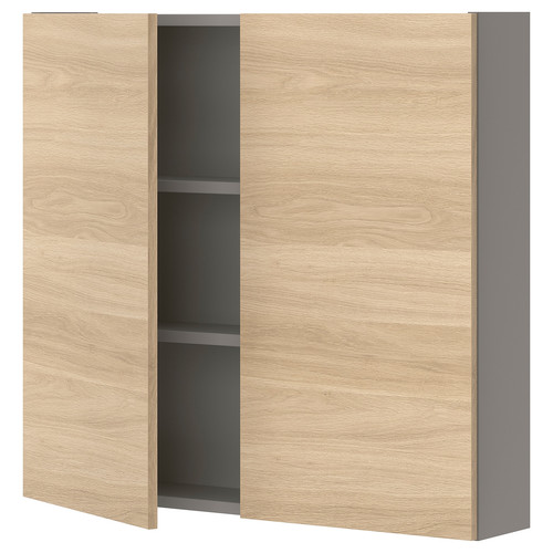 ENHET Wall cb w 2 shlvs/doors, grey, oak effect, 80x15x75 cm